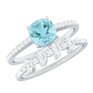 1.75 CT Sky Blue Topaz and Diamond Ring Set