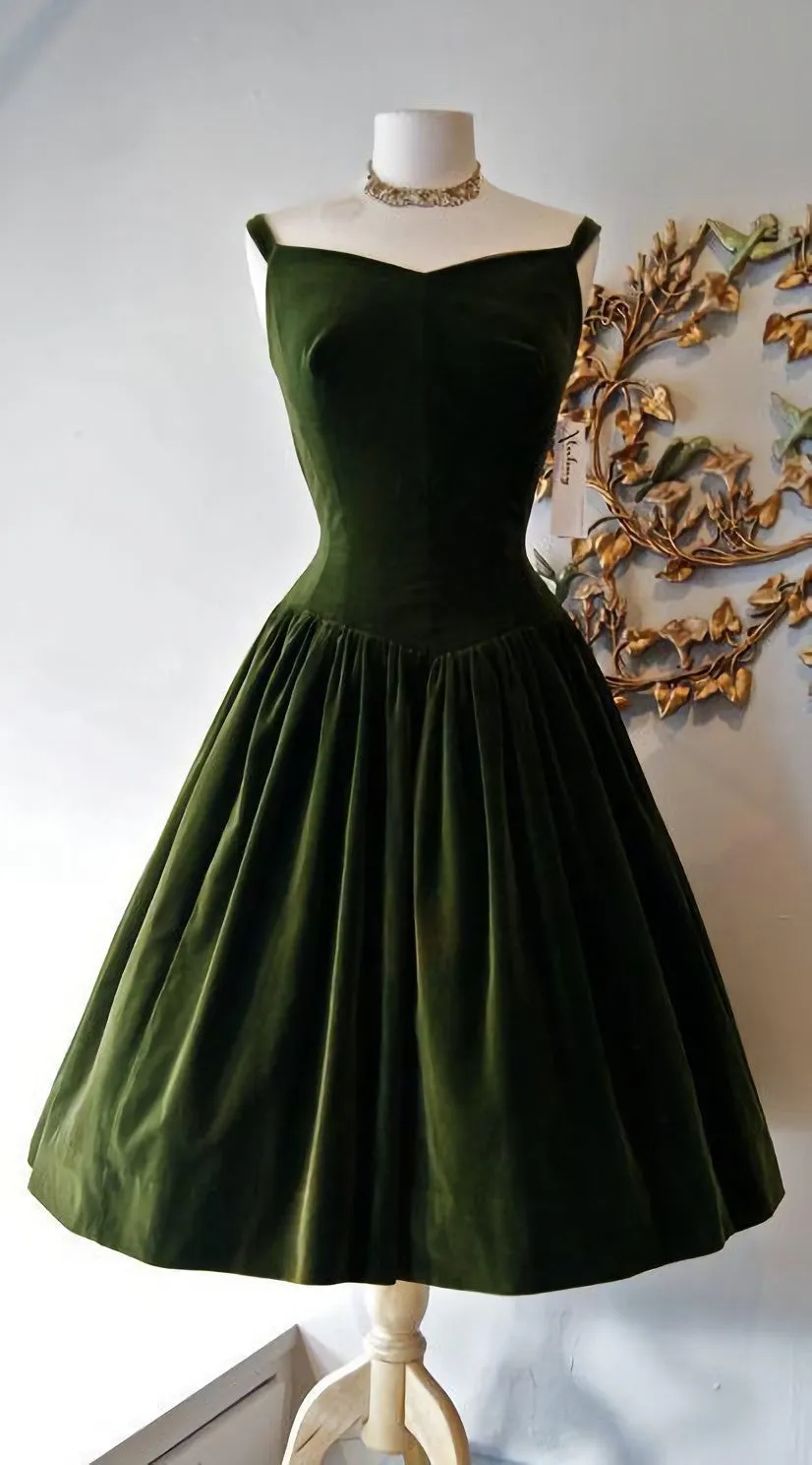 1950S Vintage Prom Dress Dark Green Homecoming Dresses