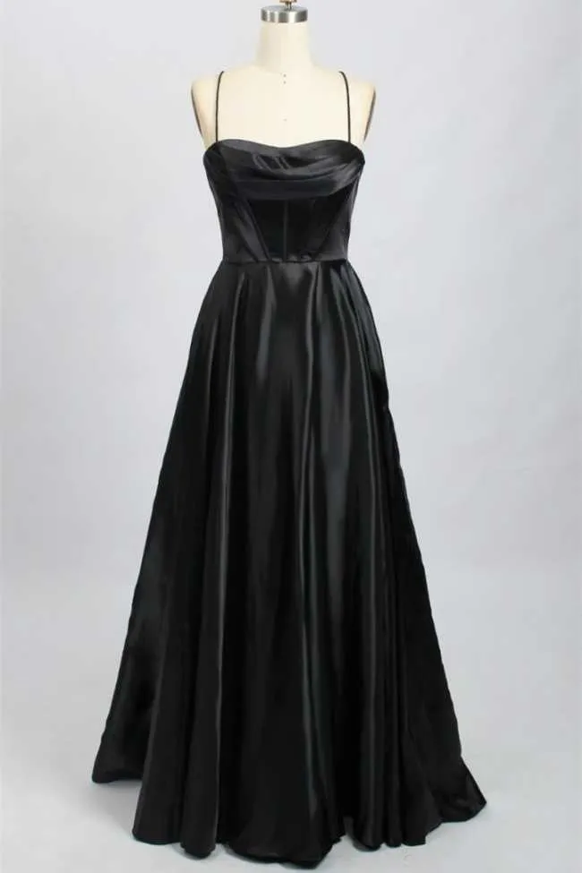 A-Line Black Sweetheart Lace-Up Prom Gown