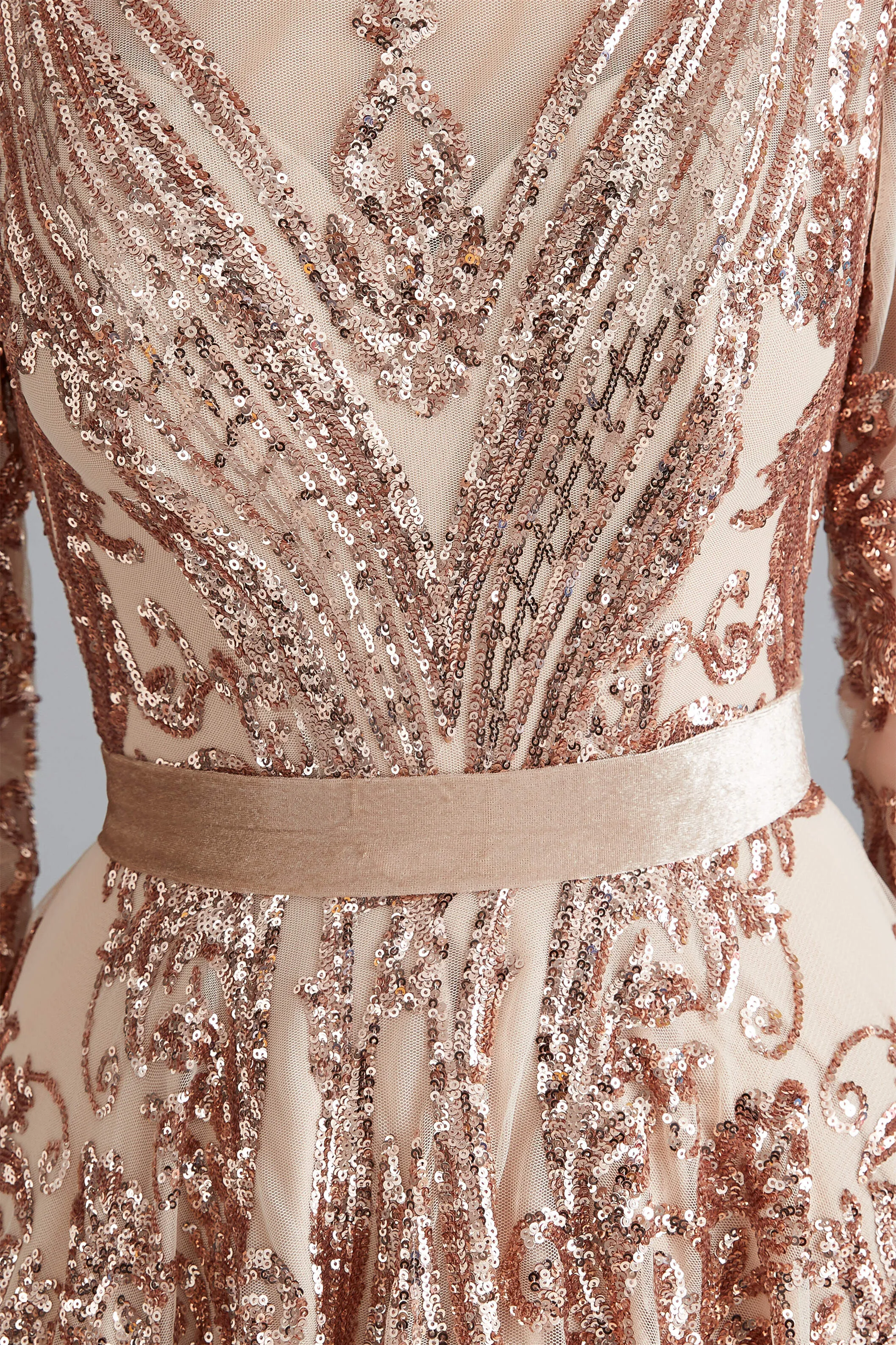 A-Line Luxury Sequins Long Sleeve Backless Prom Dresses