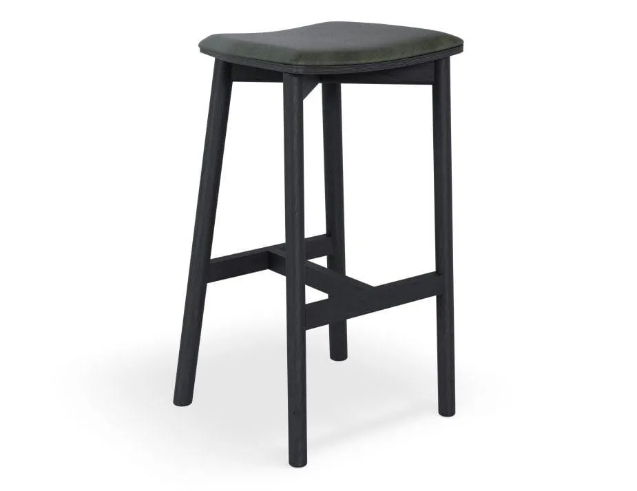 Andi Stool - Black - Backless with Pad - 66cm Seat Height Vintage Green Vegan Leather Seat Pad