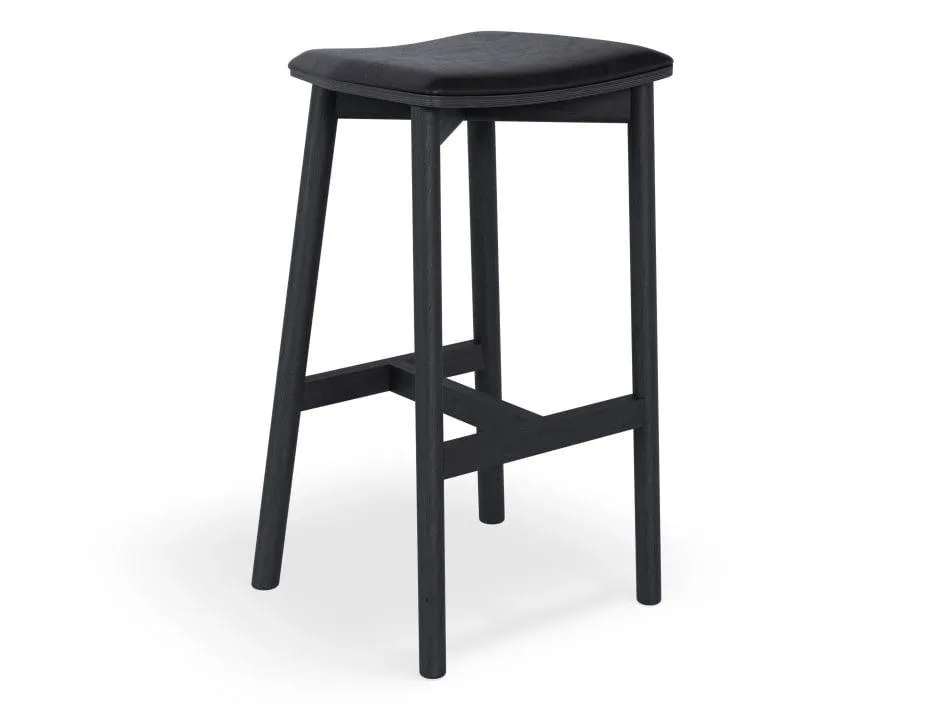 Andi Stool - Black - Backless with Pad - 66cm Seat Height Vintage Green Vegan Leather Seat Pad