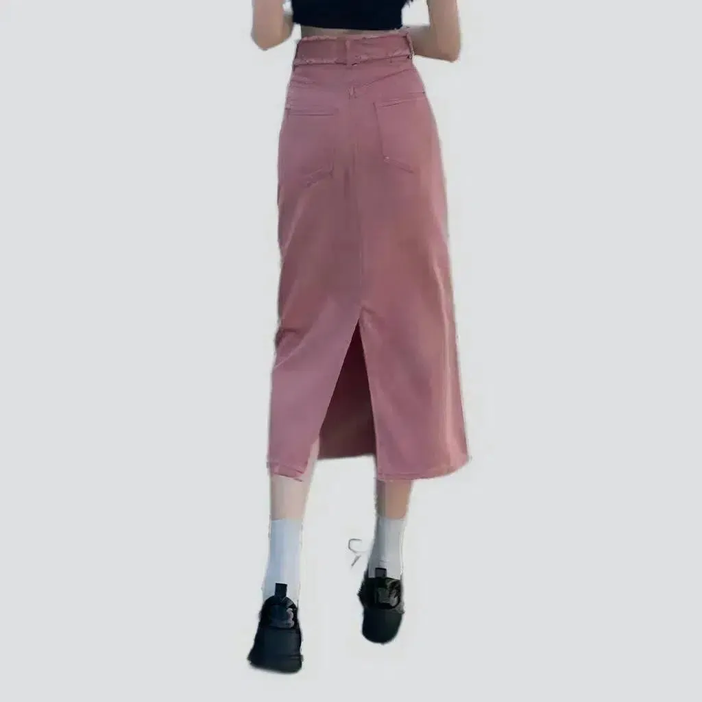 Back slit color denim skirt
 for ladies