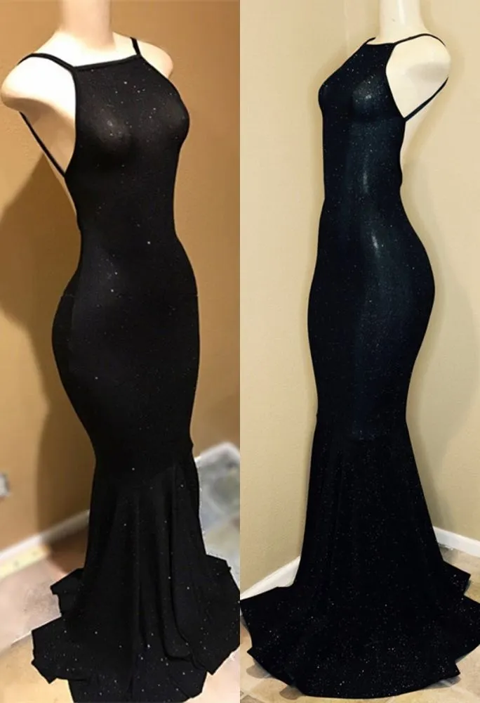 Backless black prom dress, sequins evening gowns