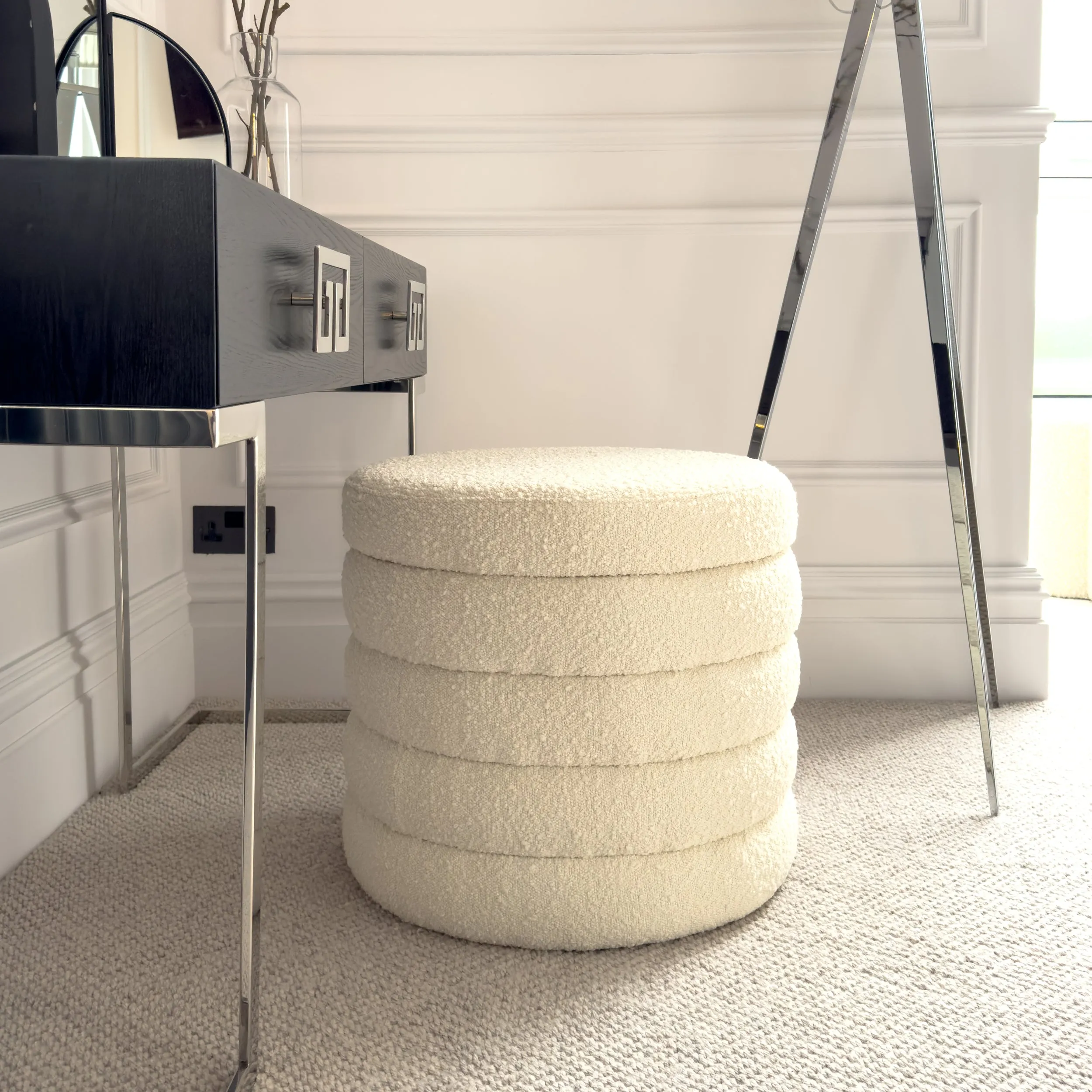 Bertram Ribbed Ottoman – Cream Boucle