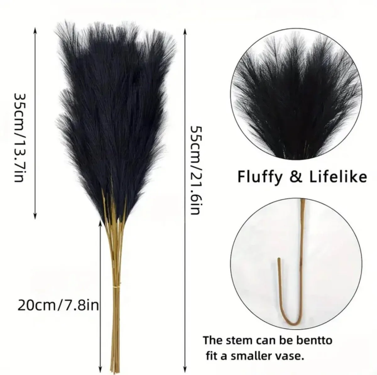 Black Faux Pampas Grass 15 stems