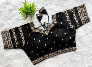 Black Rajbhog Silk Embroidered Blouse with Handcrafted Detailing