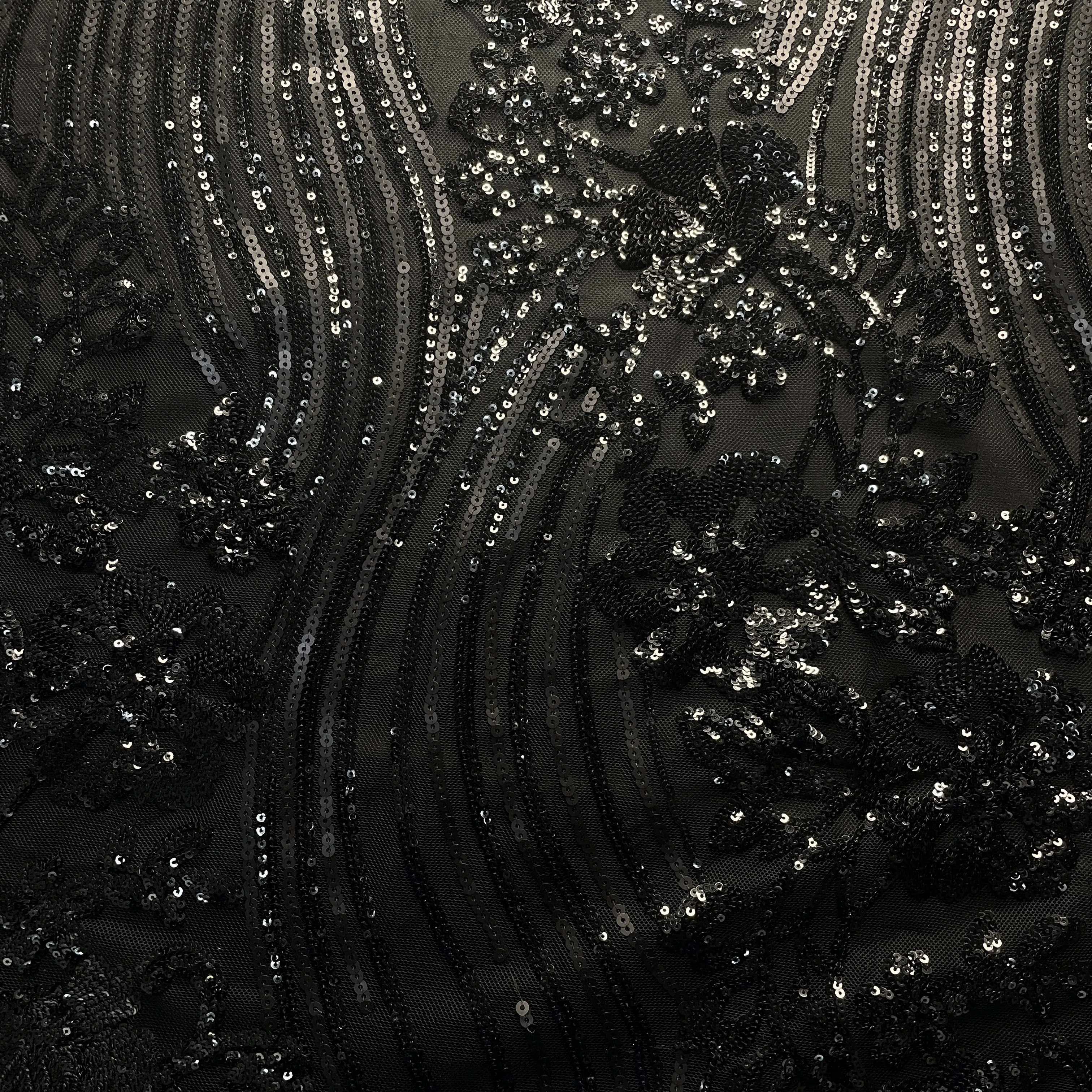 Black Sequins Embroidery Net Fabric 19982