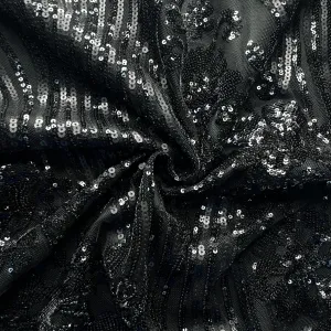 Black Sequins Embroidery Net Fabric 19982