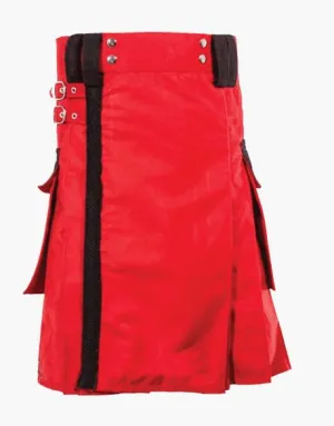 BLACK STRAPS ON A RED UTILITY KILT