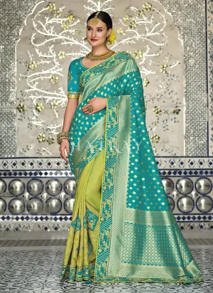 Bluish Green Dual Tone Silk Saree