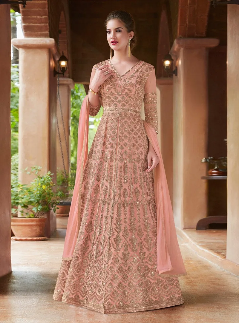 Blush Pink Embroidered Slit Style Anarkali Suit