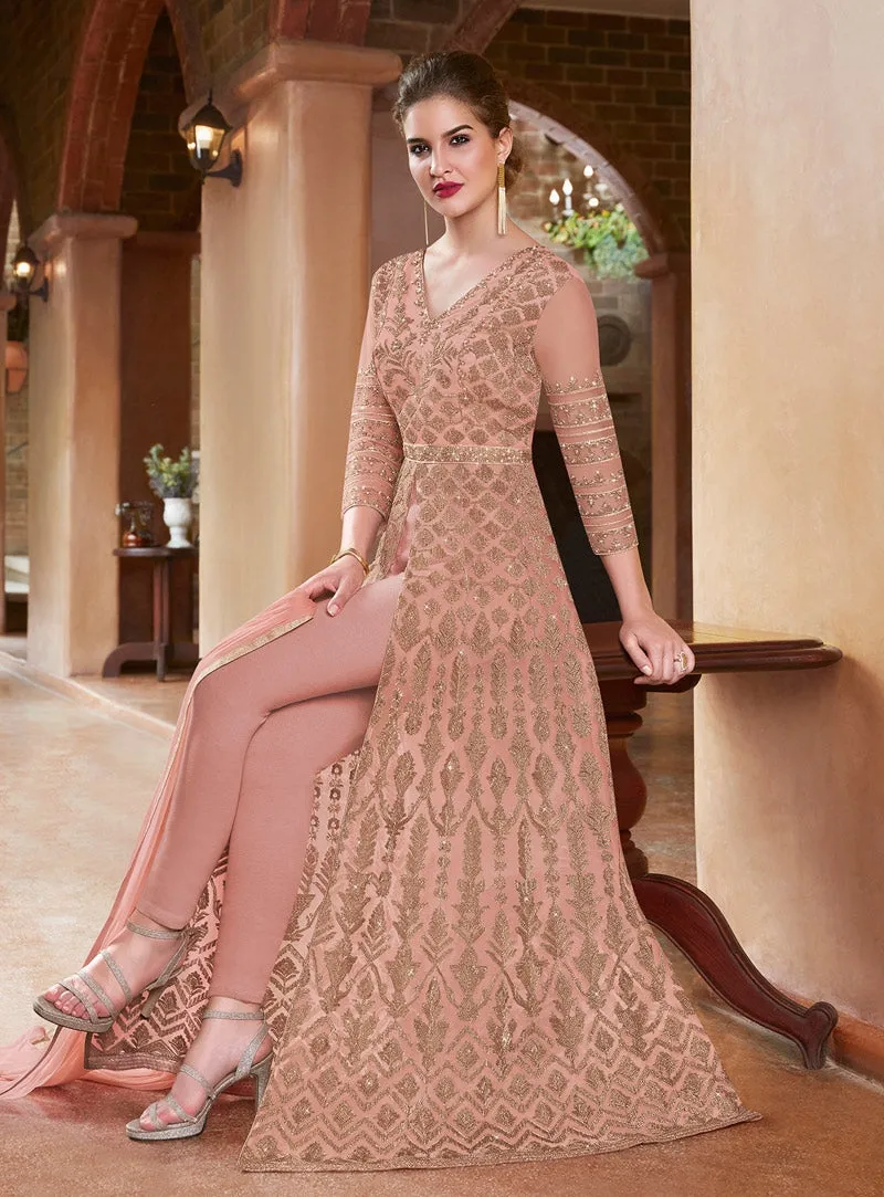 Blush Pink Embroidered Slit Style Anarkali Suit