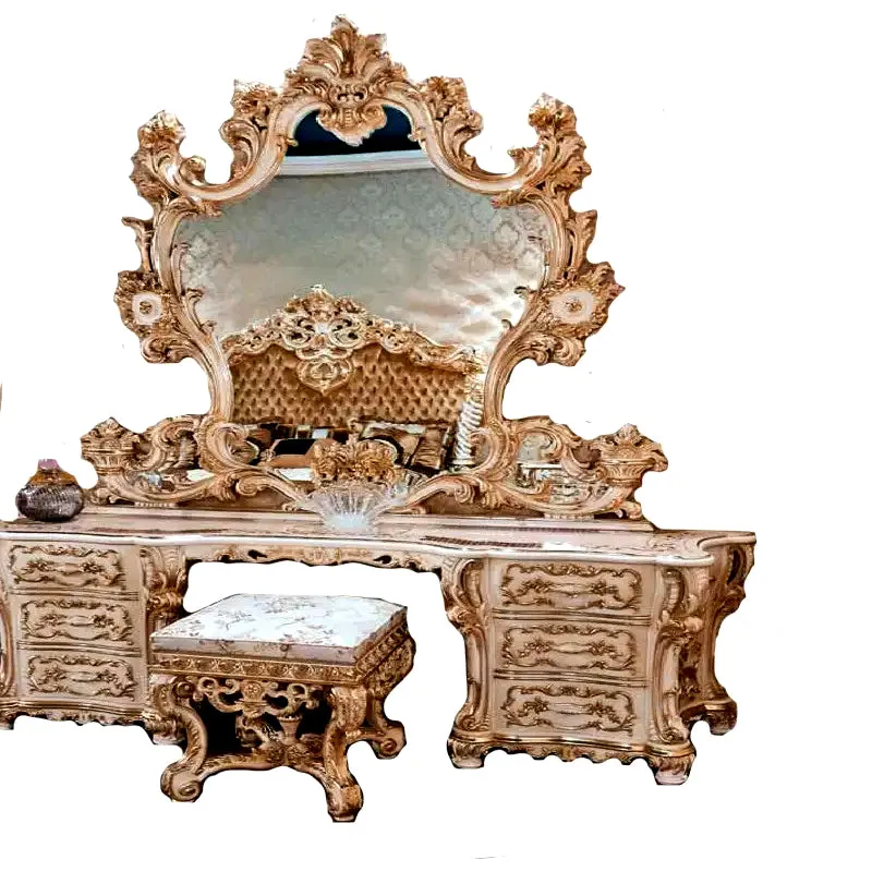 Classic Exquisite Hand Carving Solid Teak Wood Dressing Table