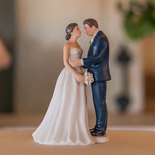 Contemporary Vintage Bride and Groom Porcelain Figurine Wedding Cake Topper Groom in Black Suit