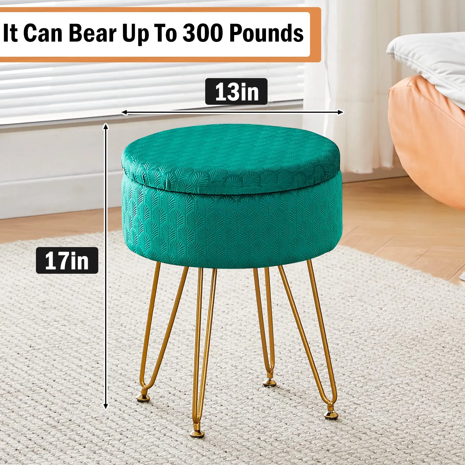 CPINTLTR Velvet Storage Ottoman Round Footrest Stool Multifunctional Upholstered Ottoman Modern Accent Vanity Stools Tray Top Coffee Table Suitable for Living Room Bedroom Entryway Emerald