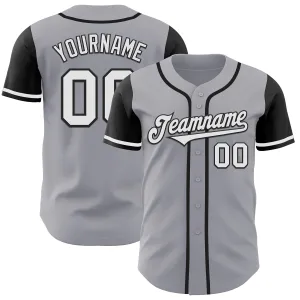 Custom Gray White-Black Authentic Two Tone Baseball Jersey