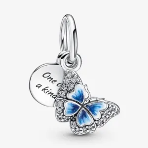 D1814 Blue Cz Butterfly Charm Pendant