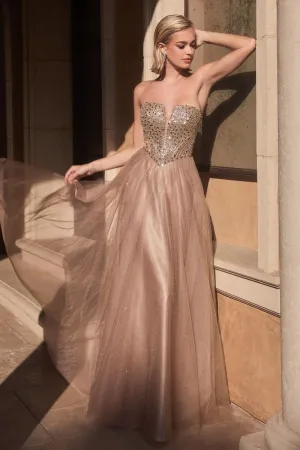 Eternity Prom Dress Strapless & Sequin Gown 740217ER-Mocha/Gold LaDivine CD0217 Cinderella Divine CD0217