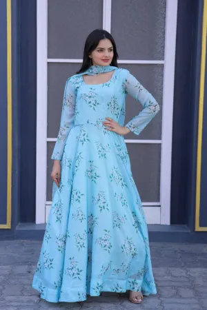 Festive Wear Sky Blue Color Color Gown