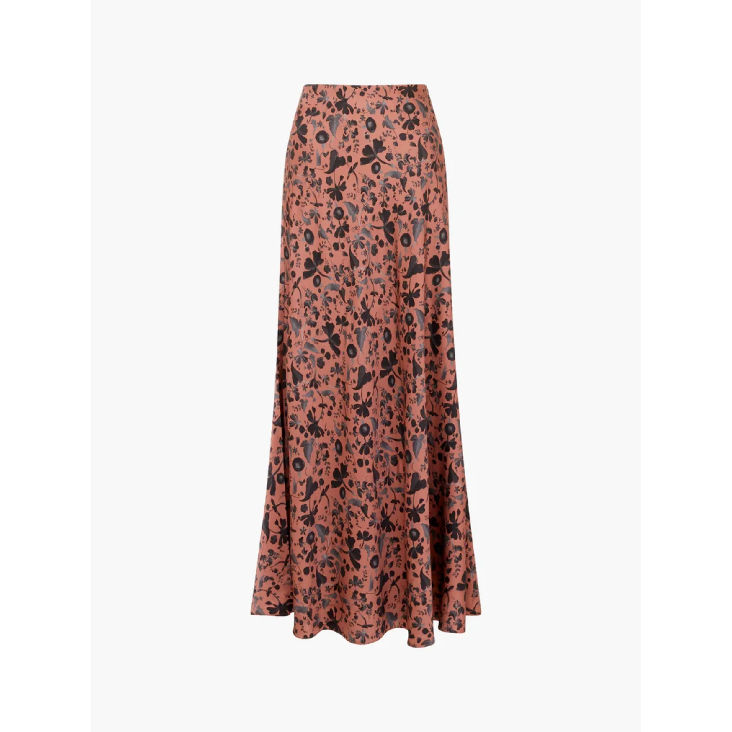 French Connection Jeannie Ennis Satin Skirt in Russet Brown Multi 73XAV