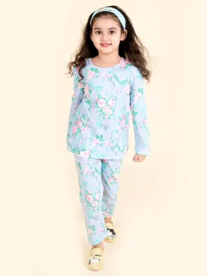 Girls Multicolor Floral Printed Pure Cotton Night Suit - Ps Peaches