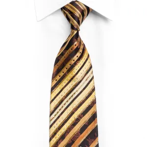 Gold Brown Striped On Dark Brown Rhinestone Tie With Gold Sparkles