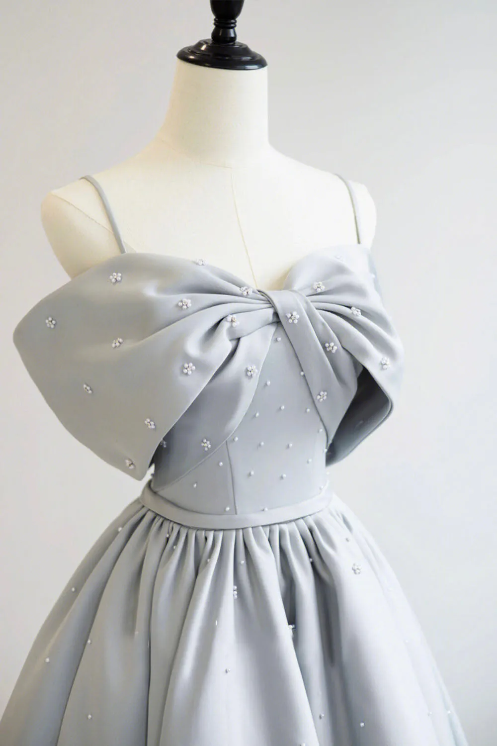 Gray Satin Long Prom Dress, A-Line Spaghetti Straps Evening Graduation Dress