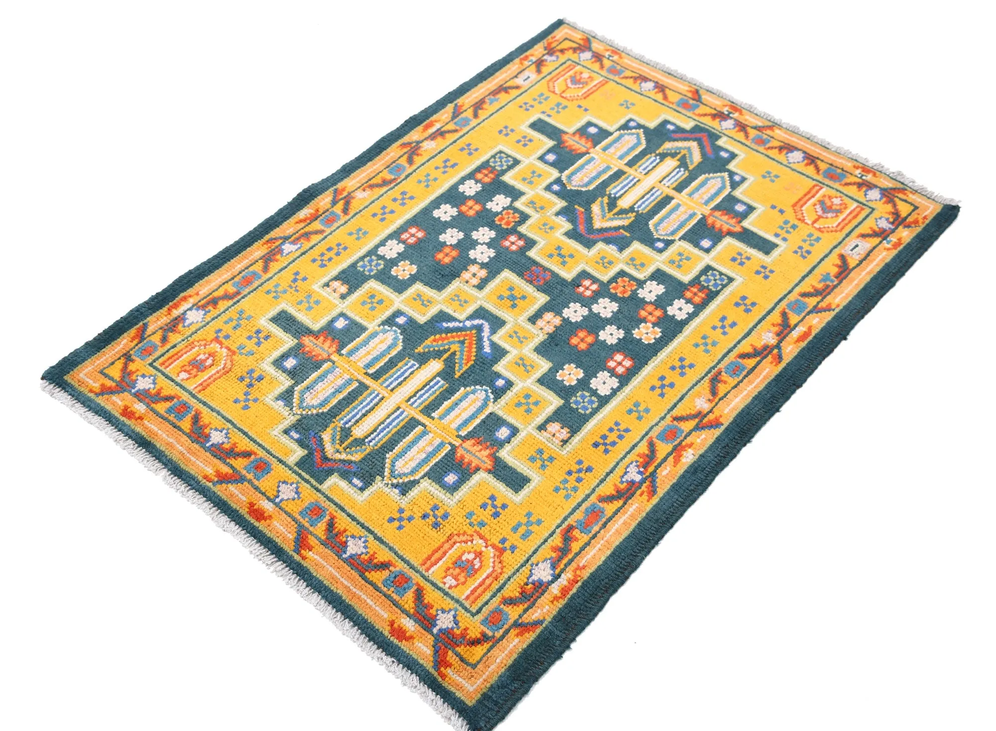 Green Baluch Revival Hand Knotted Rug