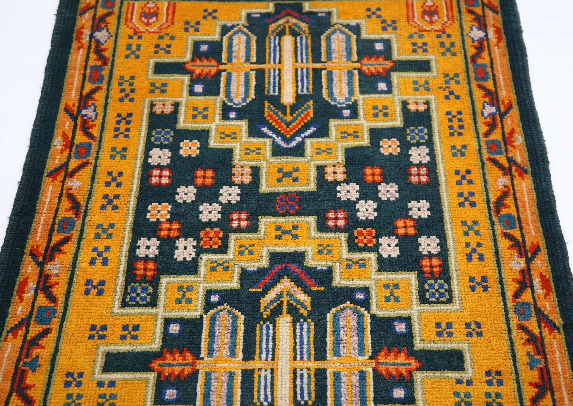 Green Baluch Revival Hand Knotted Rug