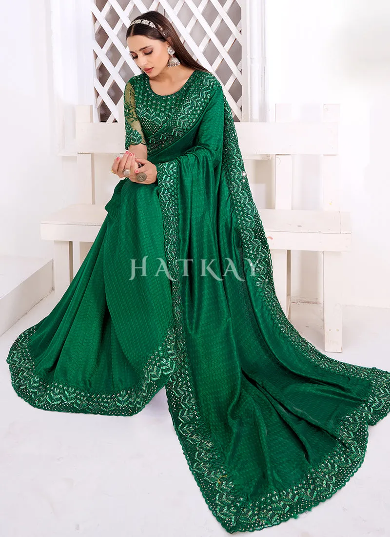 Green Embroidered Wedding Wear Indian Saree