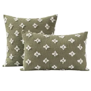 Green Pillow with Flower Pattern