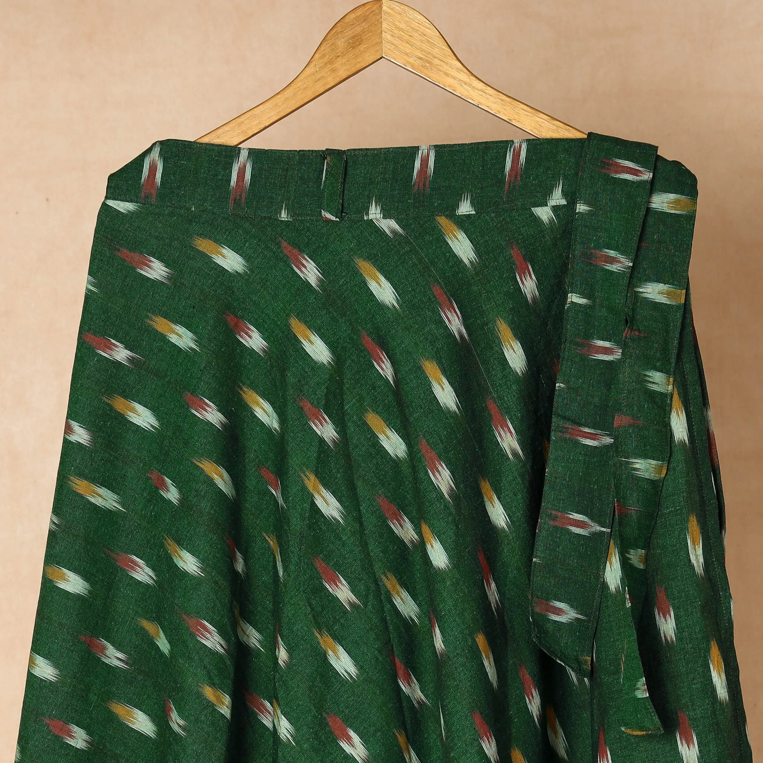 Green - Pochampally Ikat Cotton Wrap Around Skirt