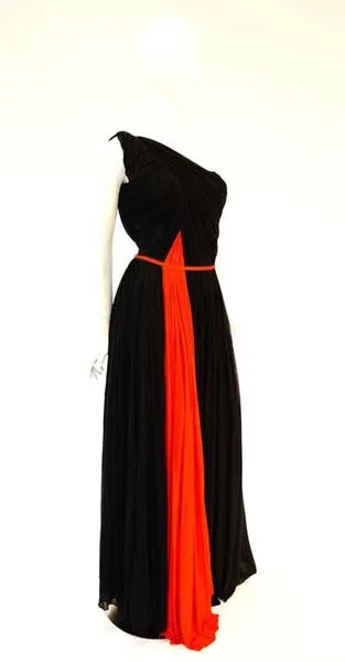 Historically Significant 1940s Madame Gres Grecian Goddess Silk Knit Gown in Black and Red