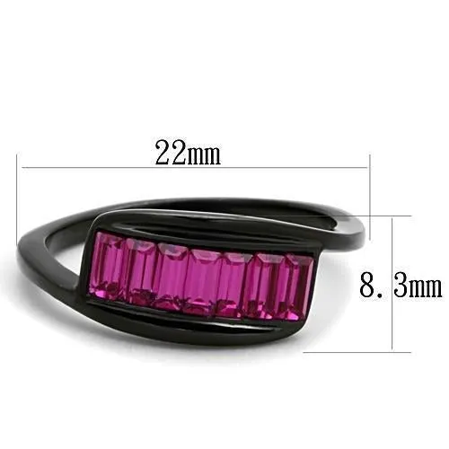 IP Black(Ion Plating) Stainless Steel Ring with Top Grade Crystal in Fuchsia for Women Style TK1664