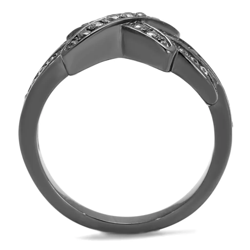 IP Light Black (IP Gun) Stainless Steel Ring with AAA Grade CZ in Clear for Women Style TK2689