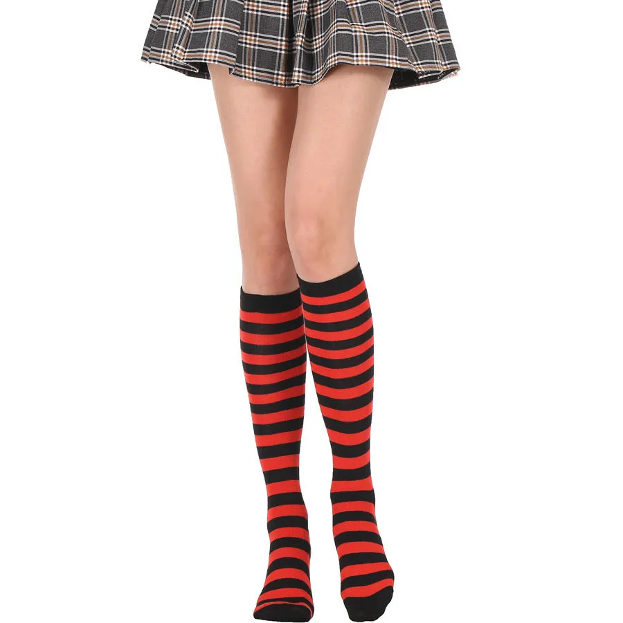 Japanese Women's Mid Tube Socks Pinstripe Knee Socks