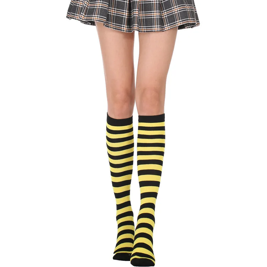 Japanese Women's Mid Tube Socks Pinstripe Knee Socks