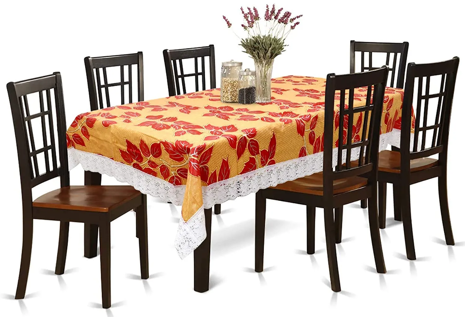 Kuber Industries Floral PVC 6 Seater Dining Table Cover - Red