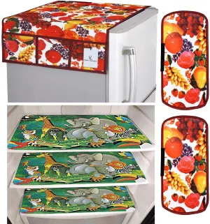 Kuber Industries Fruits Design 3 Pieces PVC Fridge Mats,2 Piece Handle Cover and 1 Piece Fridge Top Cover (Red & White) CTKTC33683