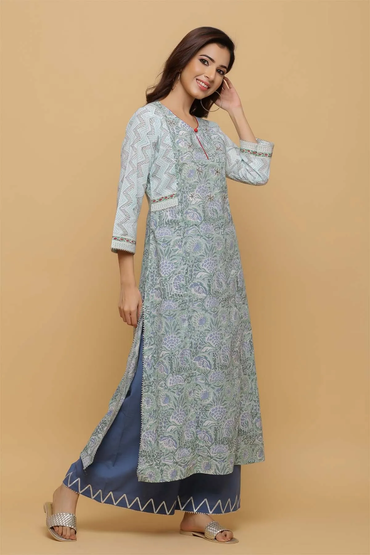 Kurta/Dupatta set in aqua green color