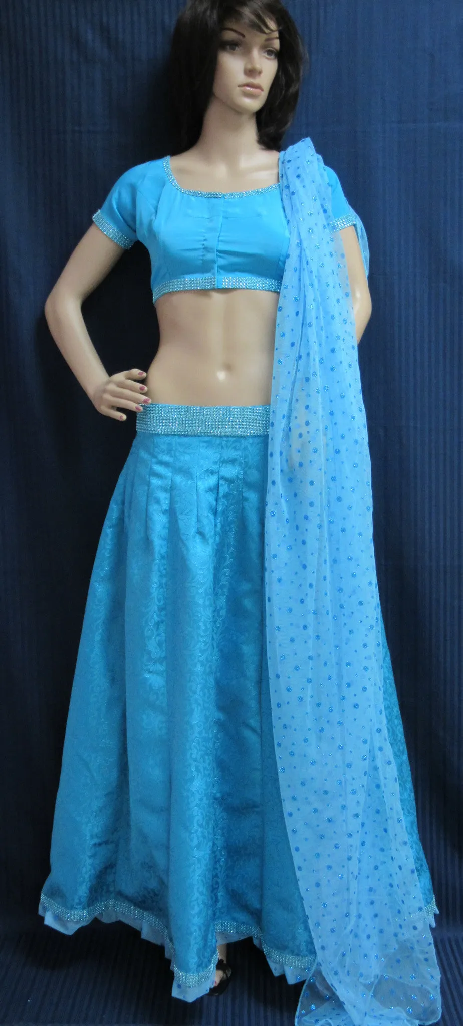 Lehenga 4859 Firozi Jacquard Weave Indian Lehenga Choli Shieno Sarees