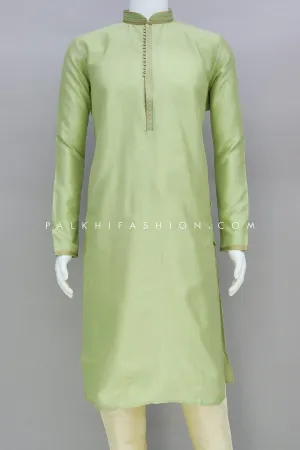 Light Green Soft Silk Men's Kurta Pajama