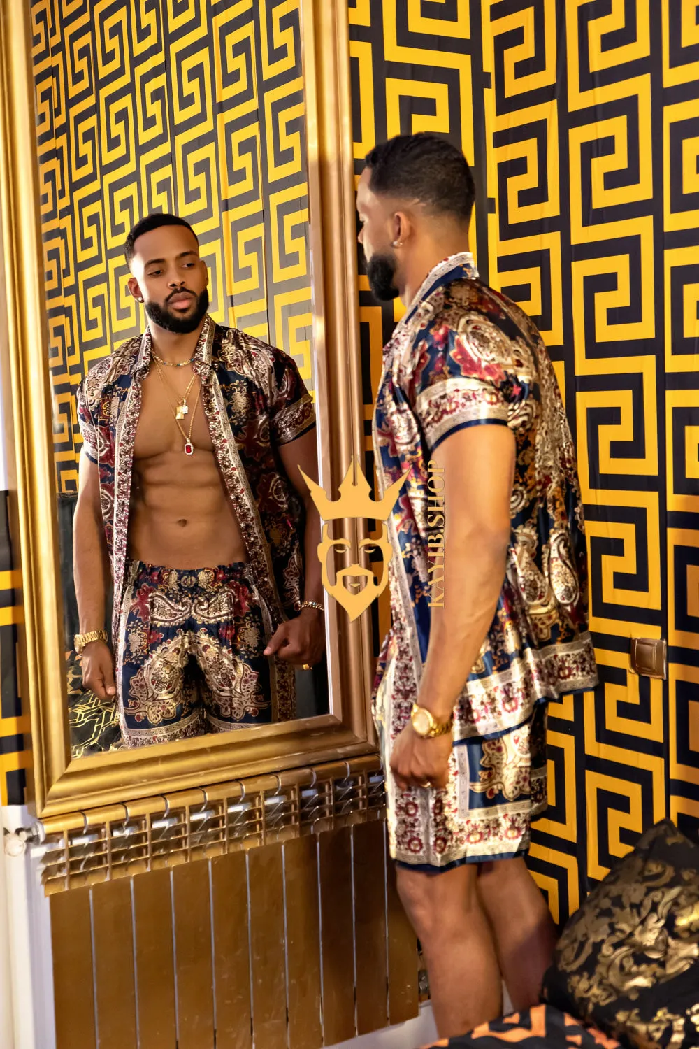 Luxurious Barocco Print Set - The Ultimate Summer Silk Outfit for Mens