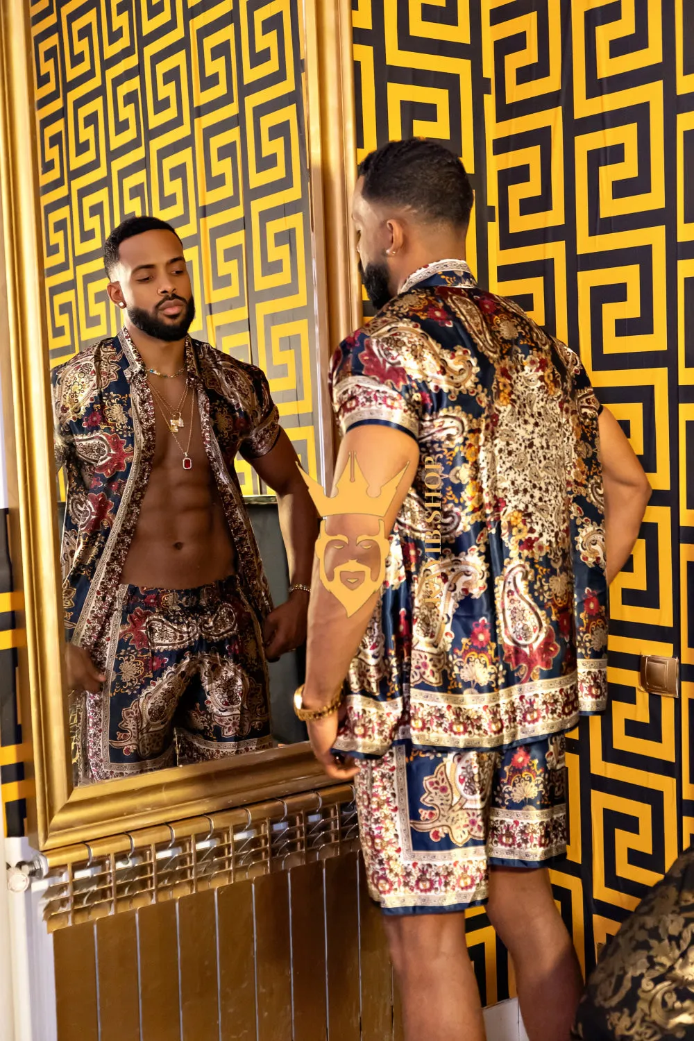 Luxurious Barocco Print Set - The Ultimate Summer Silk Outfit for Mens