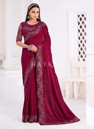 Magenta Embroidered Wedding Wear Indian Saree