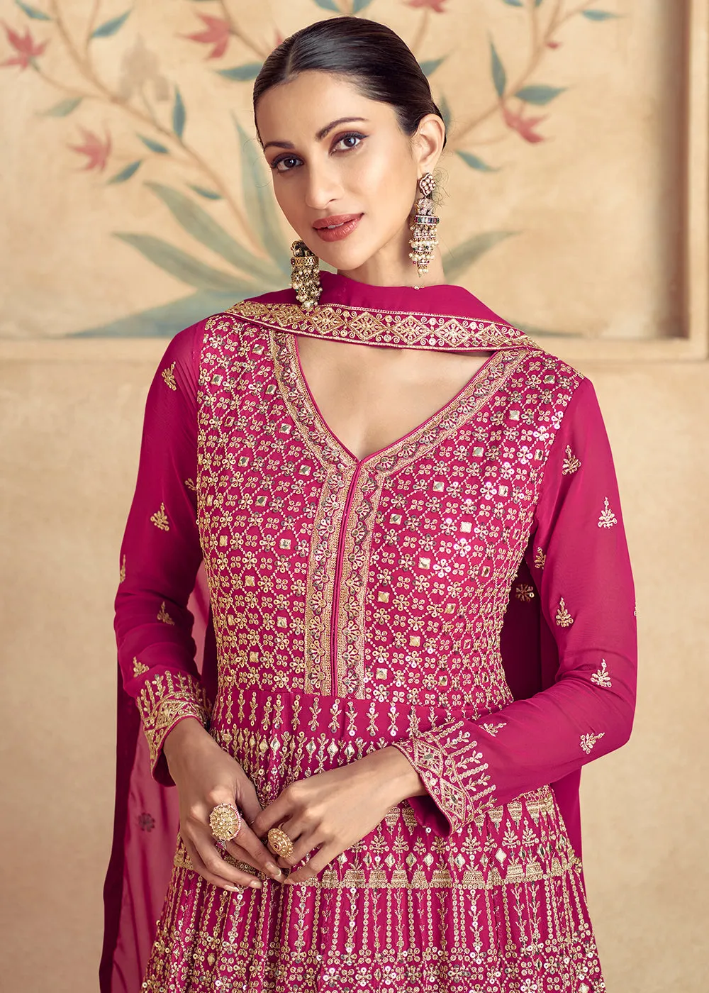 Magenta Pink Traditional Embroidered Festive Anarkali Gown