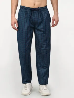 Men's Blue Cotton Checked Track Pants ( JOG 017Blue ) - Jainish