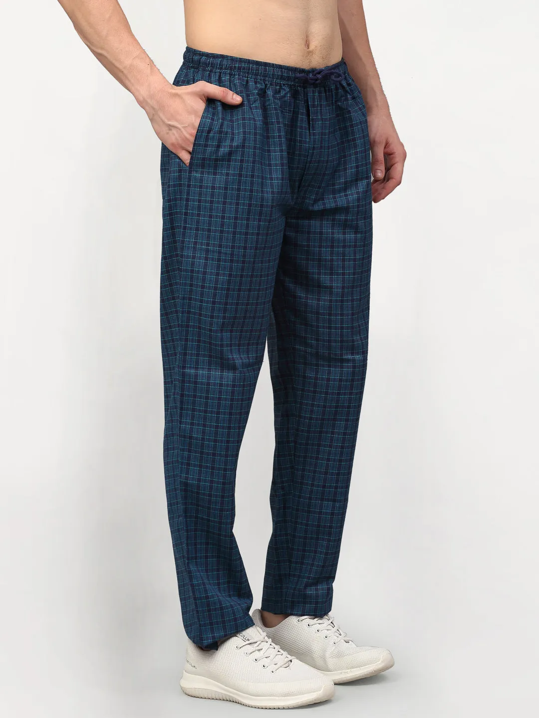 Men's Blue Cotton Checked Track Pants ( JOG 017Blue ) - Jainish