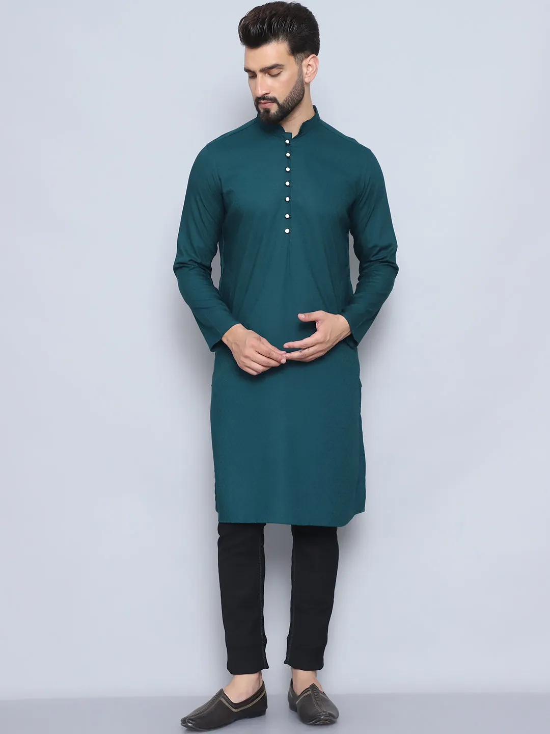 Men's Green Pure Rayon Loop Button Kurta - Even Apparels